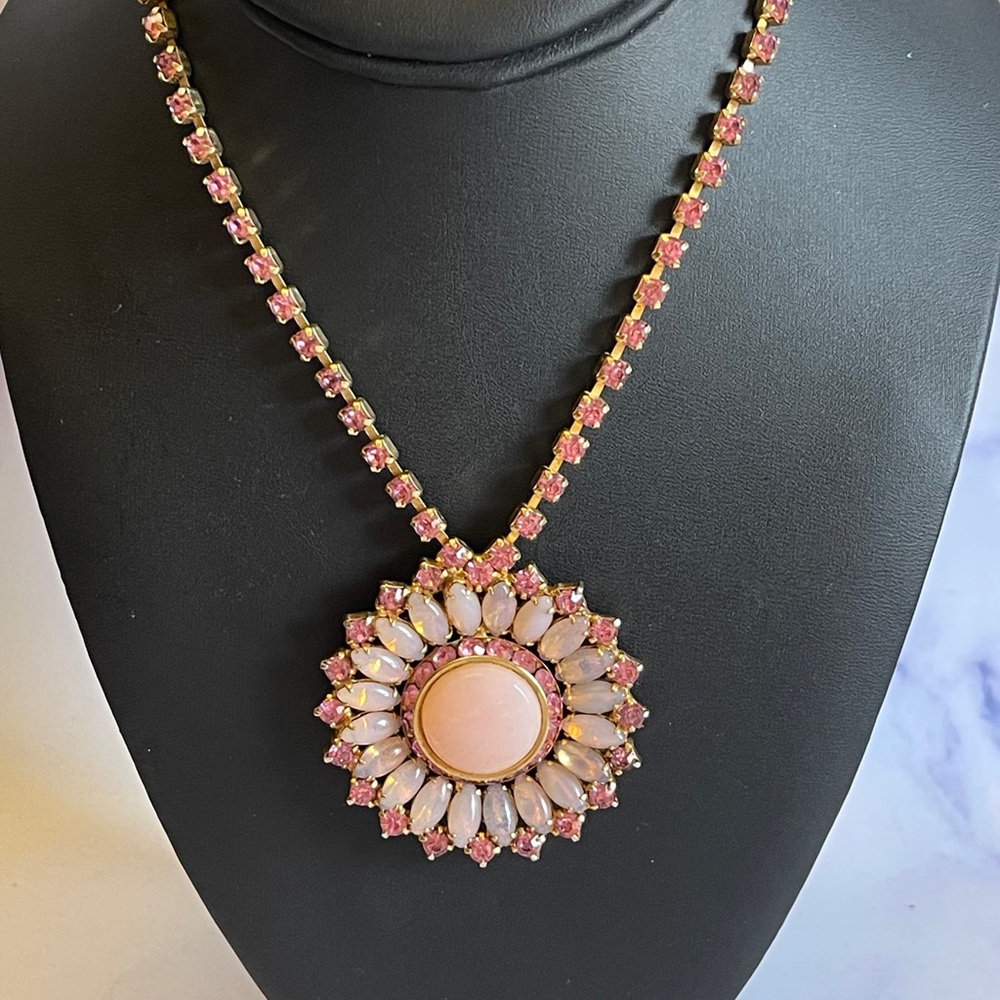Vintage Pink Floral Necklace Unmarked